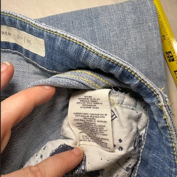 Pilcro And The Letterpress Hyphen 25 Jeans Distress Ankle Appliqué Yellow Print - Picture 10 of 16